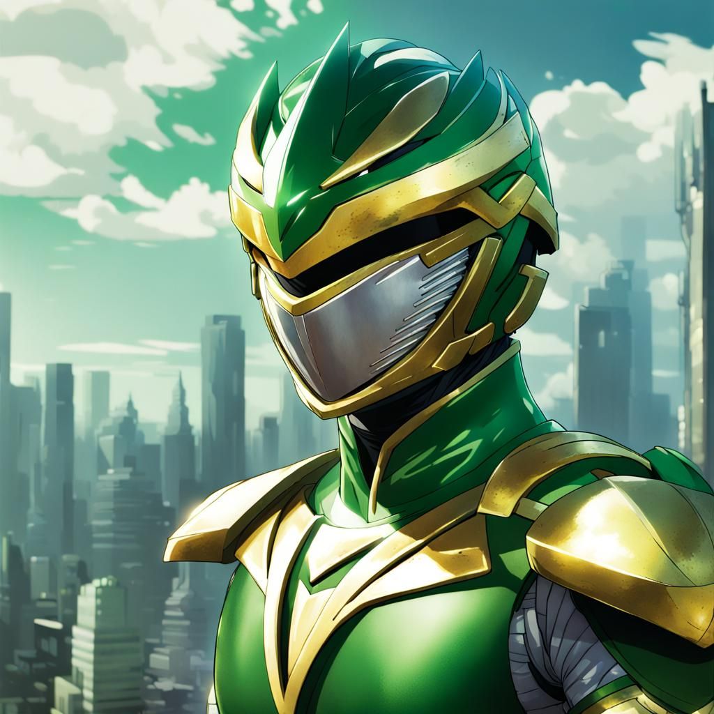 Green and Gold Power Ranger in Anime Style