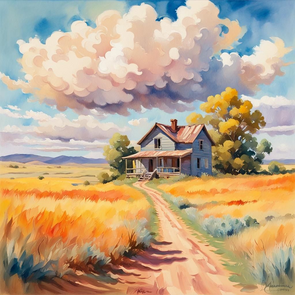 Prairie House in Gouache Impressionist Style