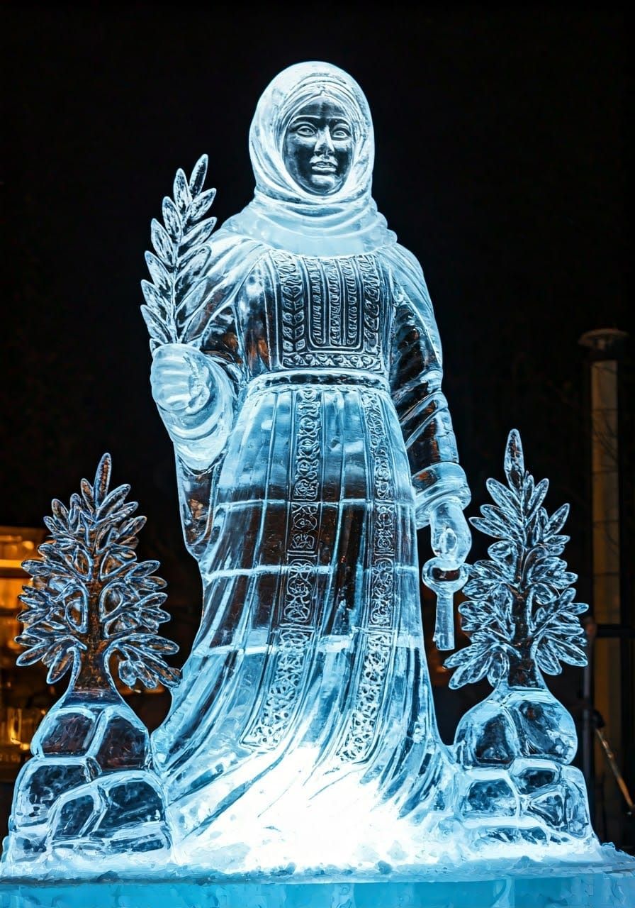 Palestinian Woman Ice Sculpture in Traditional Thobe