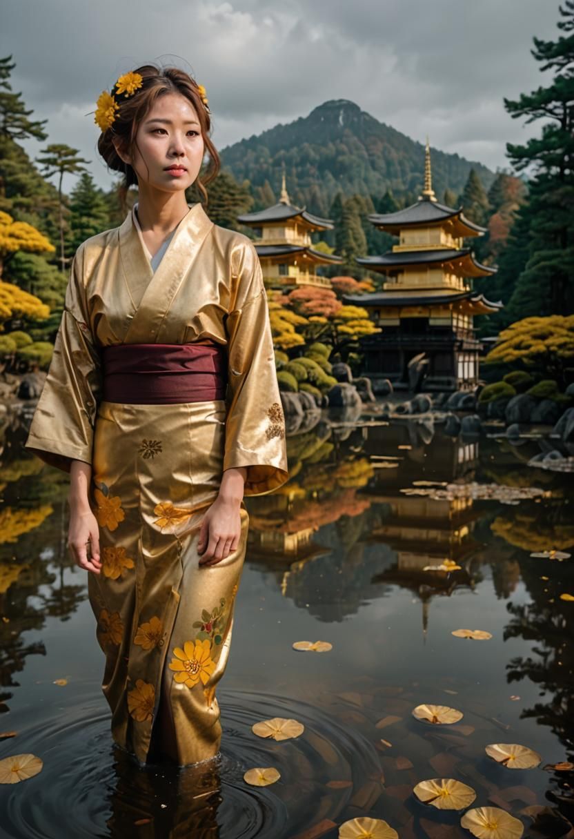 Japanese Temple and Autumn Forest Scene