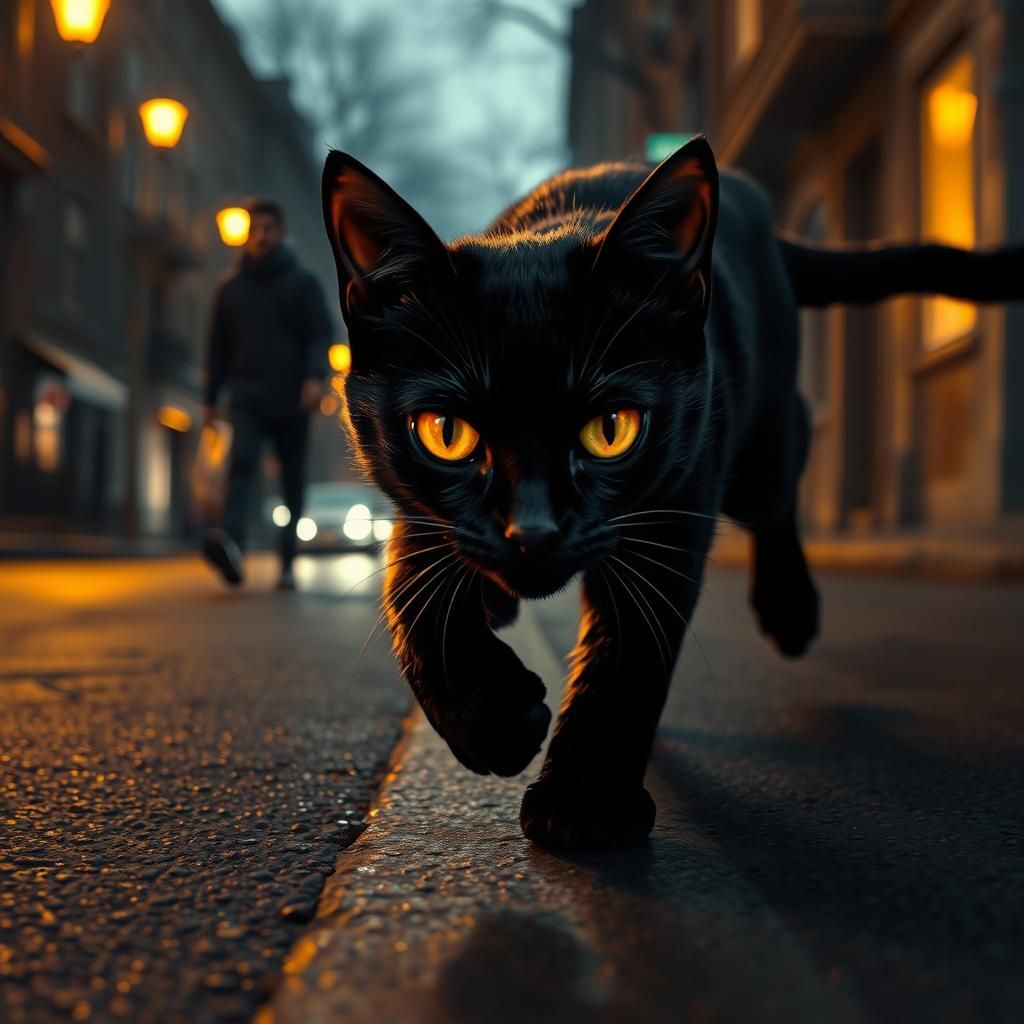 Mystical Black Cat Crossing in the Night