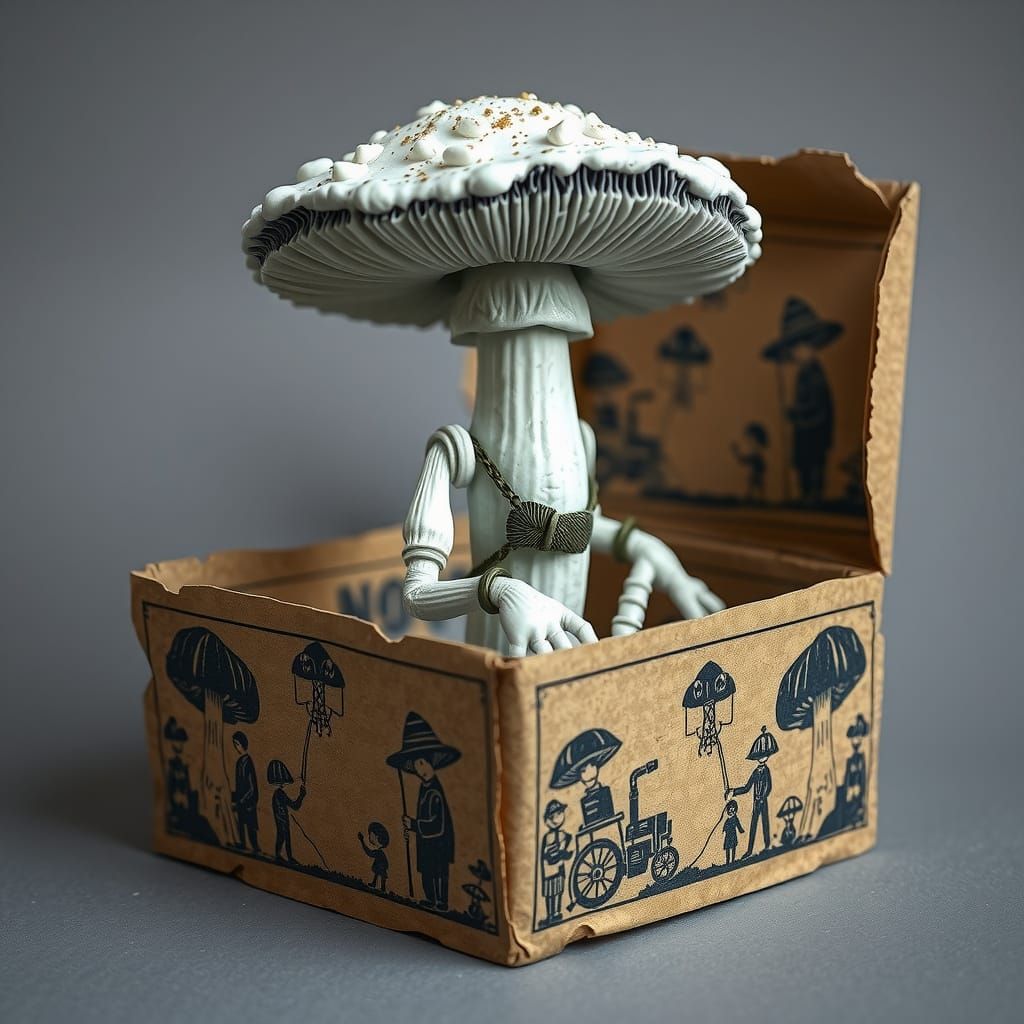 Post-Industrial Fungal Hero Emerges from Vintage Box