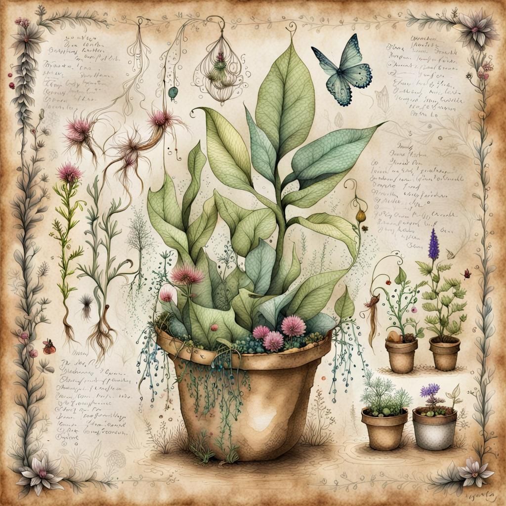 Magical Plants and Their Properties: Ink Illustration