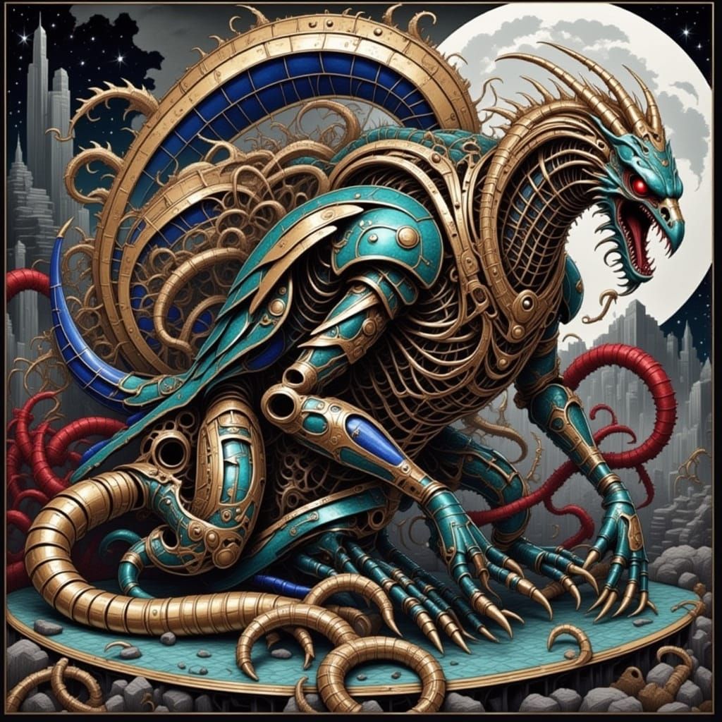 Cybernetic Beast Unleashes Chaos on a Stormy Mountain