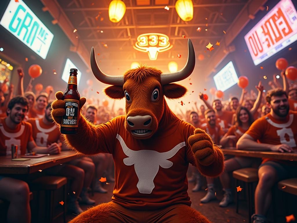 Texas Longhorn Celebrates Victory in Vibrant Bar Scene