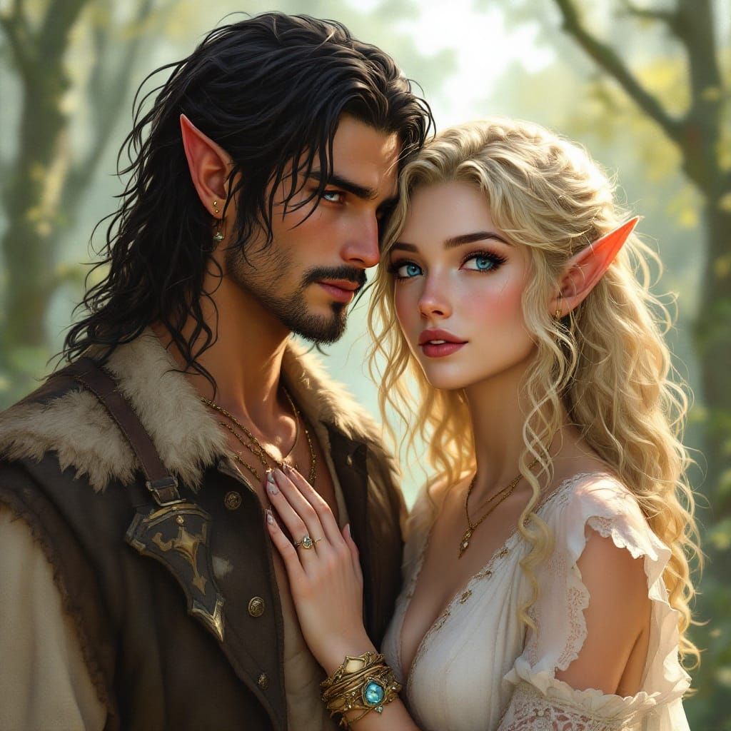 Ethereal Quel'dorei Lovers in a Whimsical Landscape