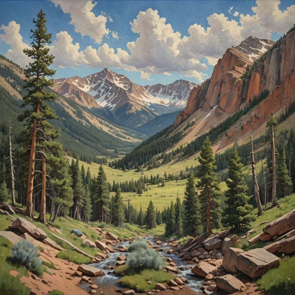Colorado Mountain Landscape in Oil Paint Style