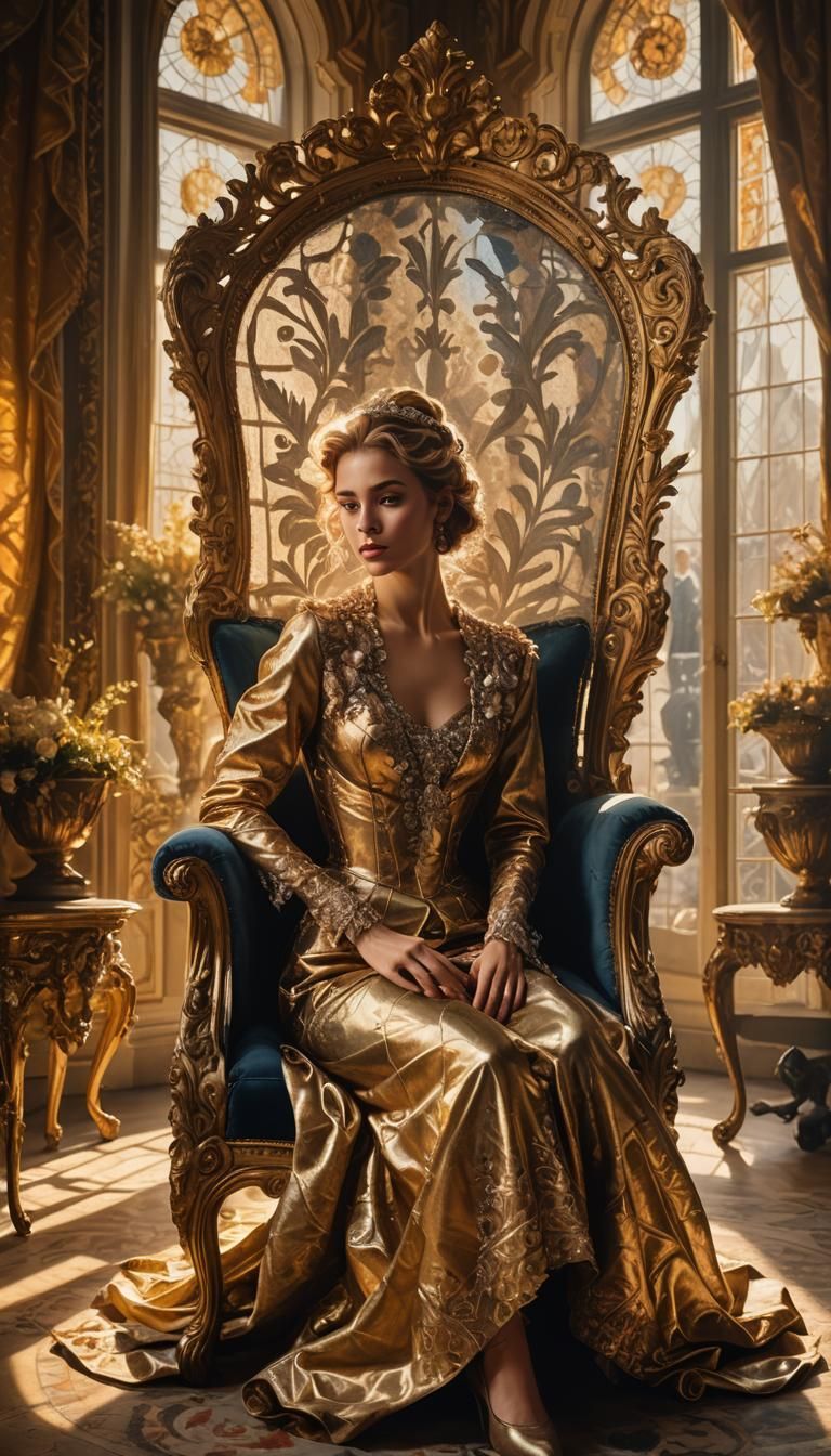 Baroque Beauty on Diamond Chair in Opulent Room