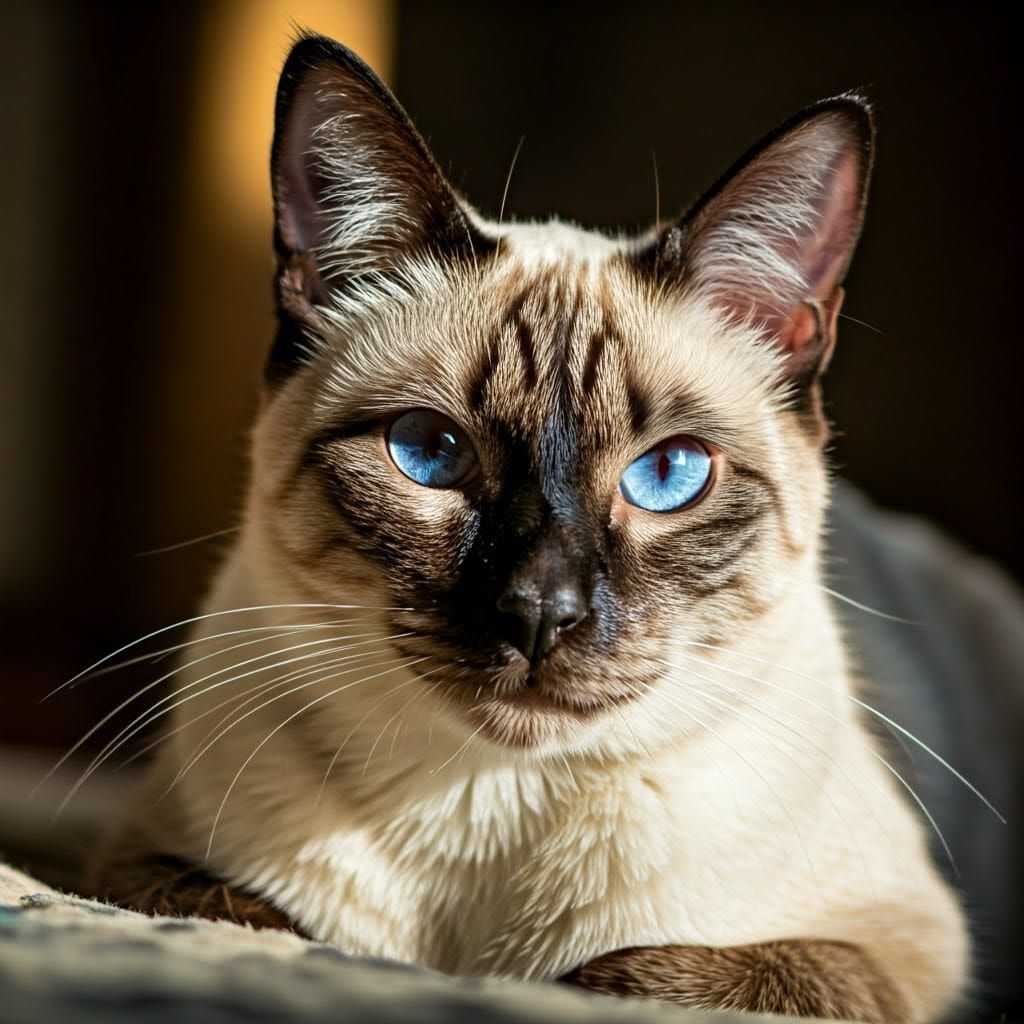Photorealistic Siamese Cat in Golden Sunlight