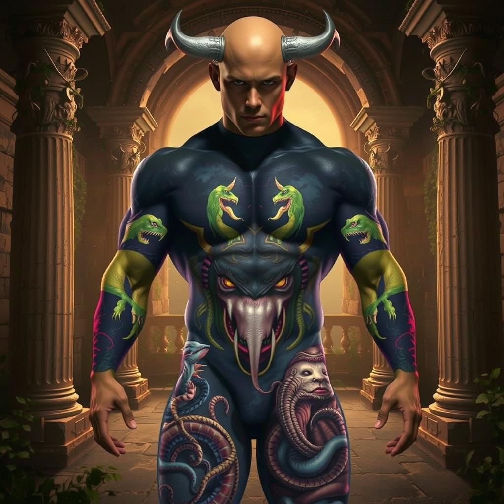 Chiseled Male Figure Submerged in Ancient Greek Ruins Mural