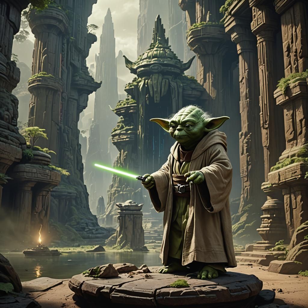 Master Yoda in Jedi Temple: Detailed Matte Painting