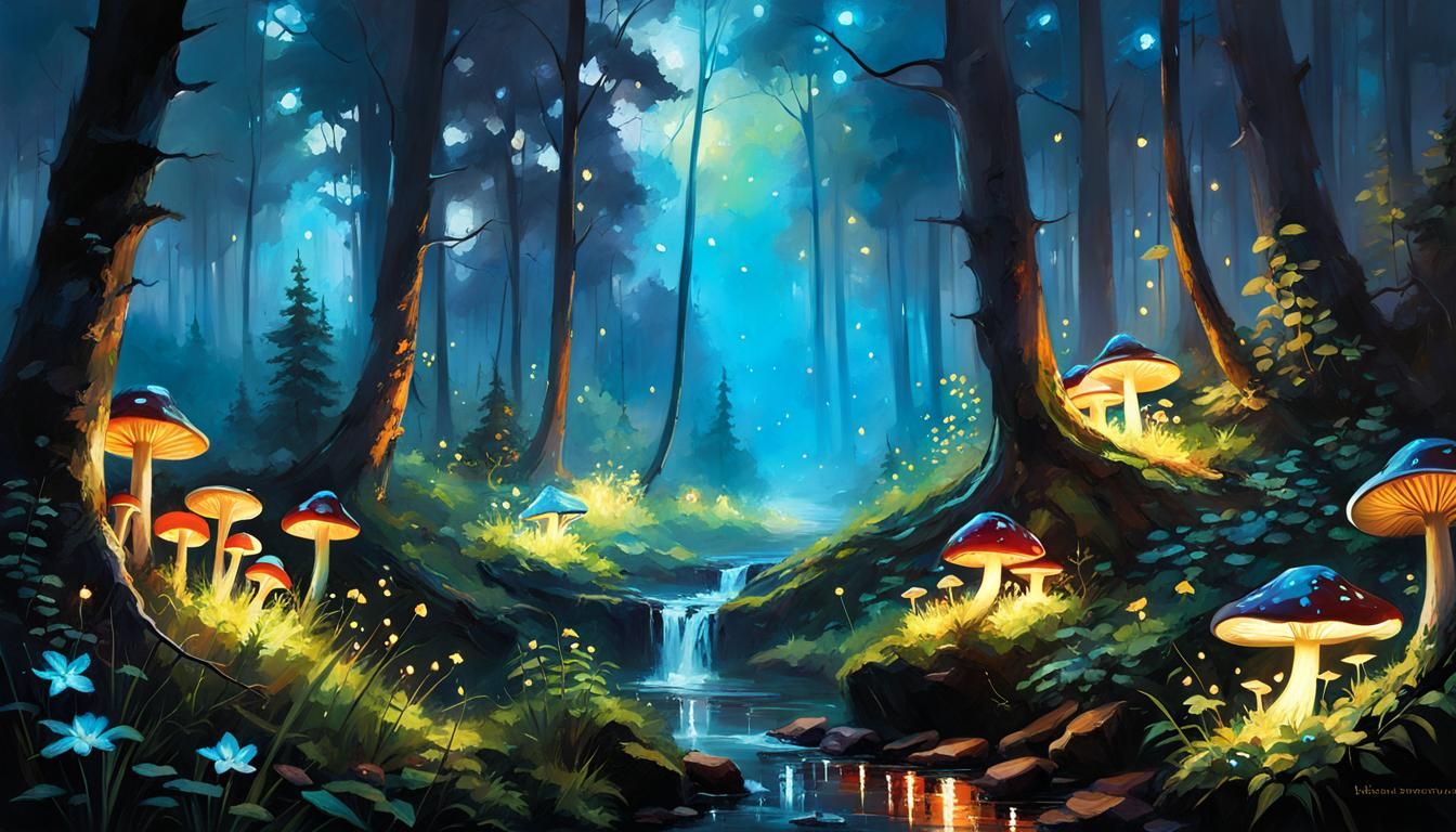 Bioluminescent Forest in Dark Fantasy Style