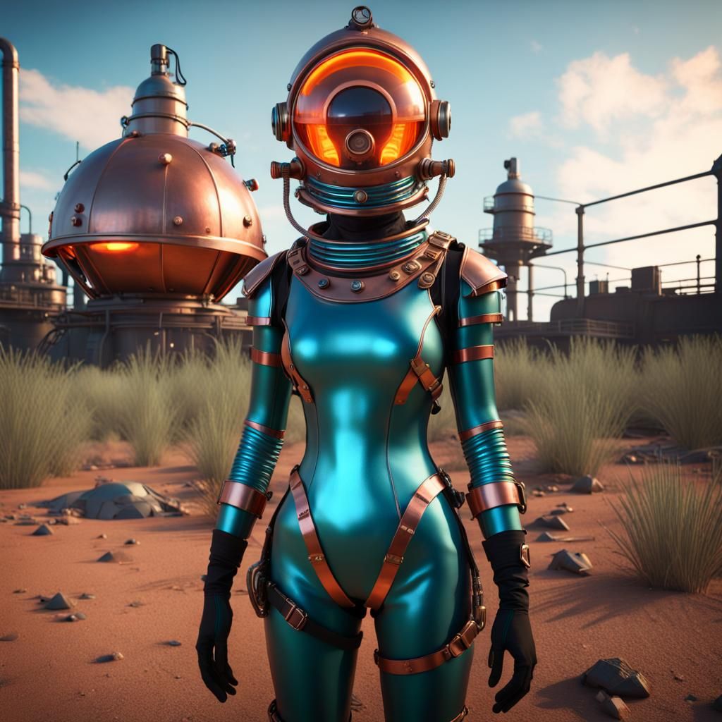 Retro Sci-Fi Steampunk Diver in Energy Lab