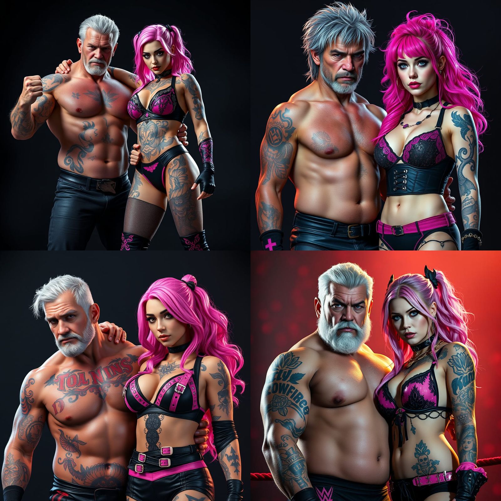 Wrestling Tag Team Portrait in Hyperrealistic Style