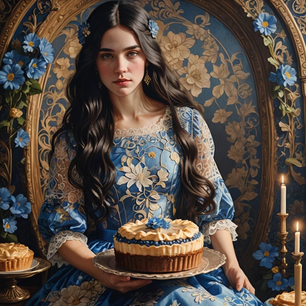 Art Nouveau Girl with Birthday Pie