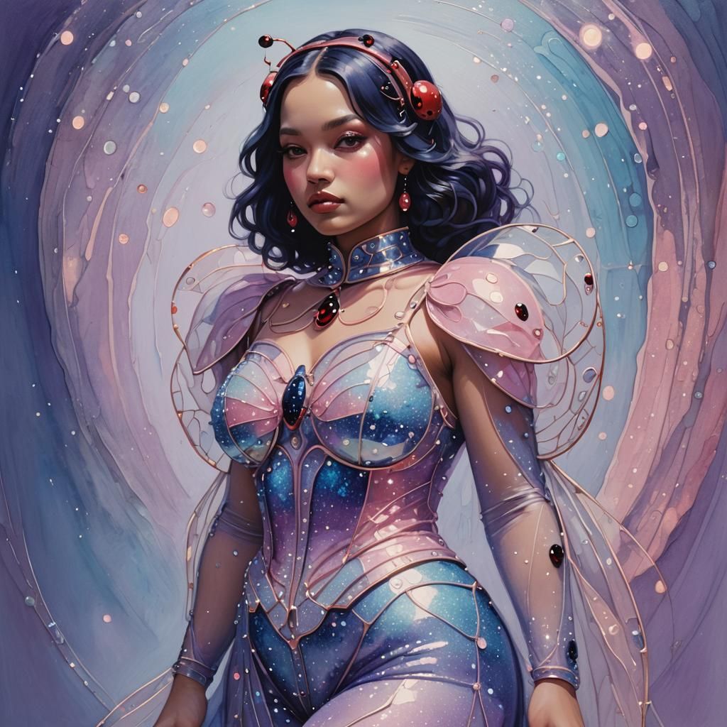 Curvy Rhinestone Ladybug in Ethereal Pastel Painting