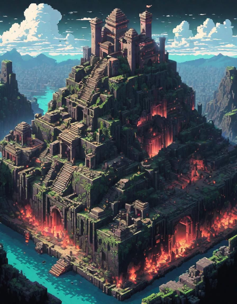 Isometric Pixel Art of Ancient Ruined City