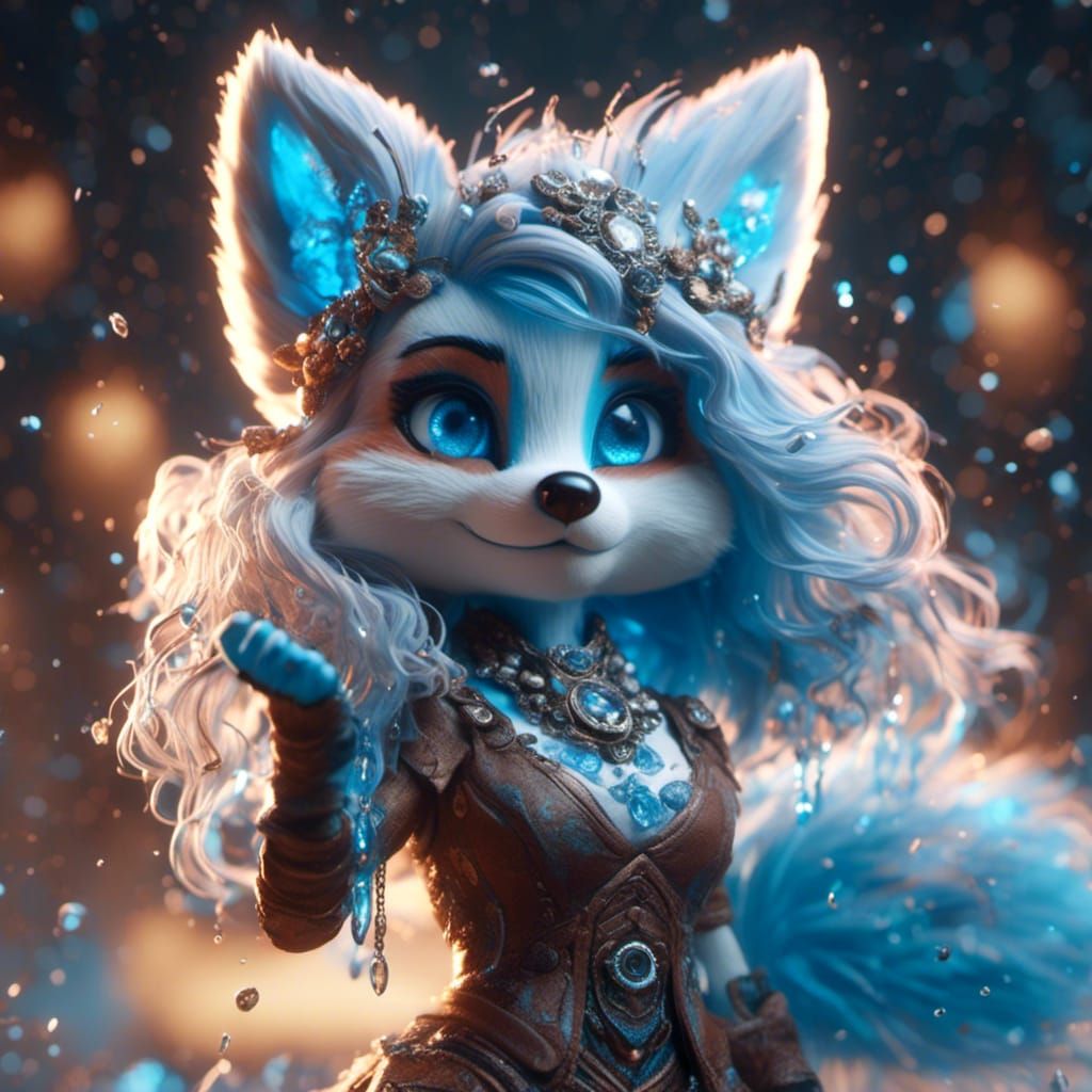 Anthropomorphic Fox with Ice Blue Eyes, Detailed Matte Paint...