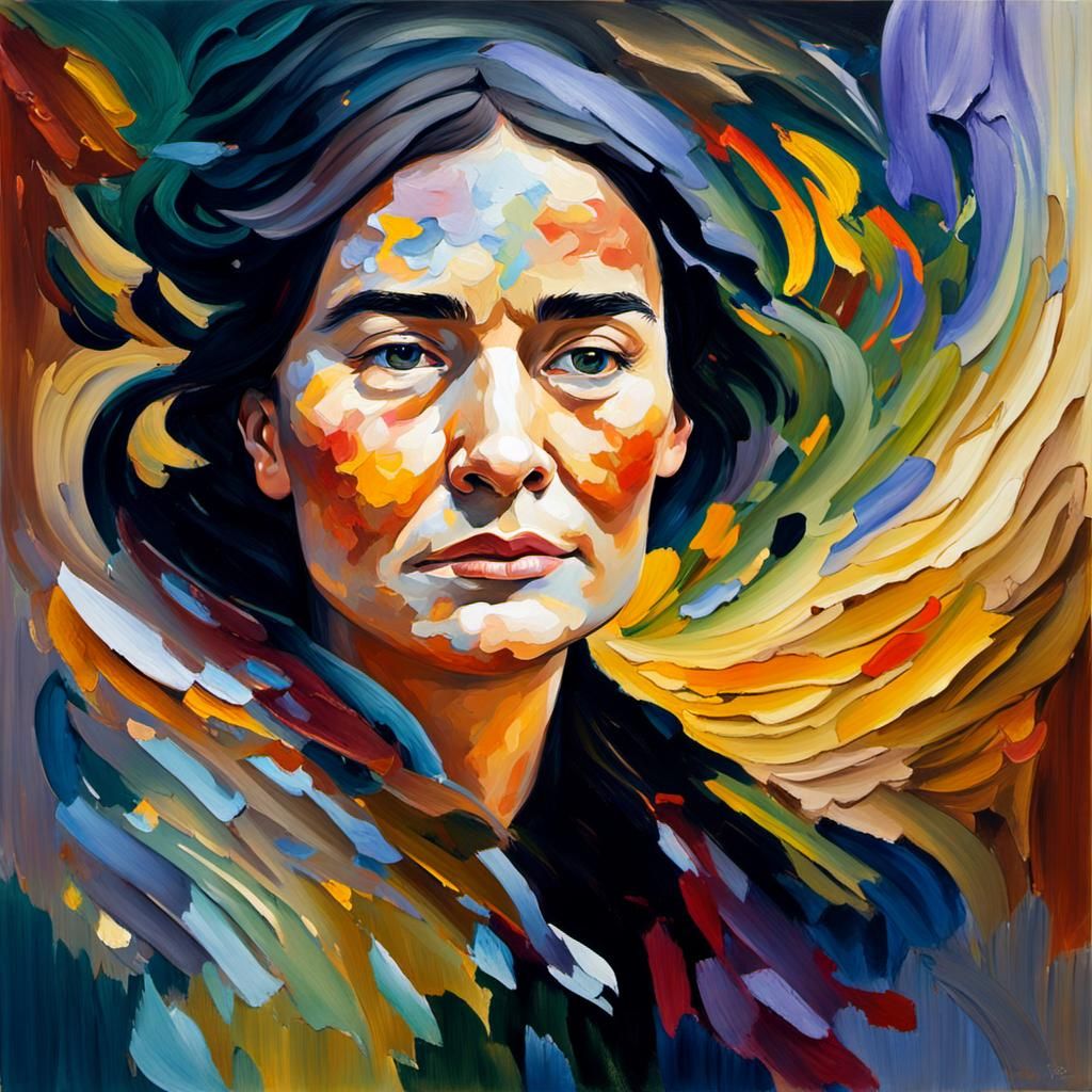Impressionist Portrait of Woman with Swirling Illusions