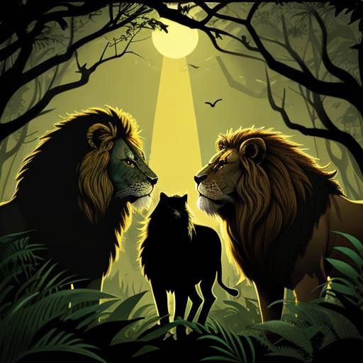Lion Silhouette in Jungle