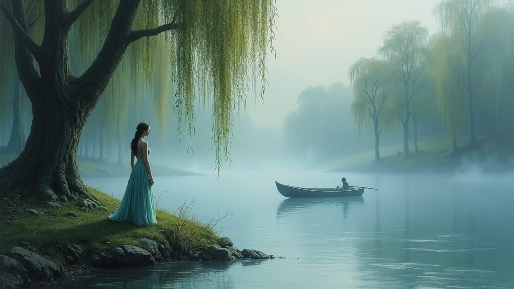 Mystical Ferry Crossing: Female Beauty in Impasto Style