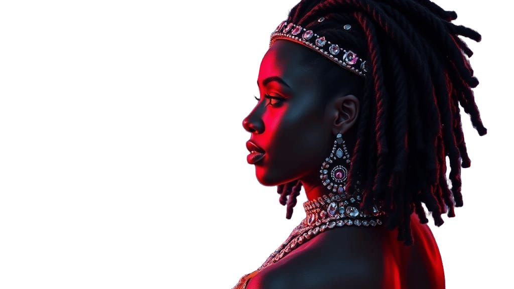 Majestic African Queen in a Neon Sky Garden