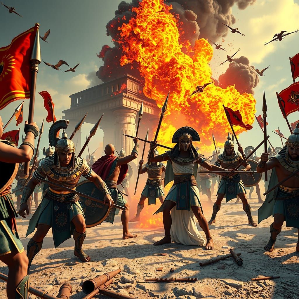 Egyptian Warriors Clash in Epic 3D Game Scene