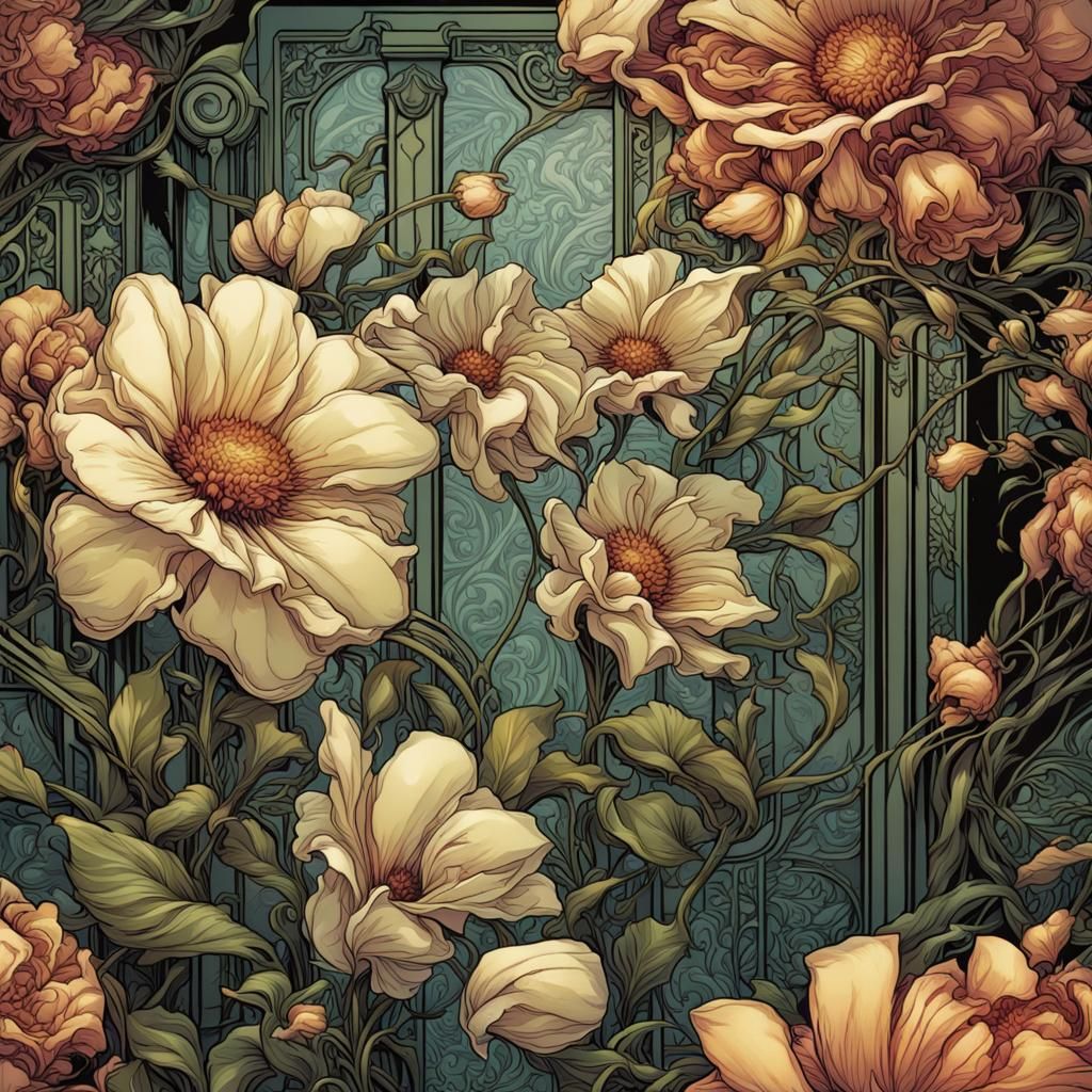 Art Nouveau Flowers in Comic Book Style