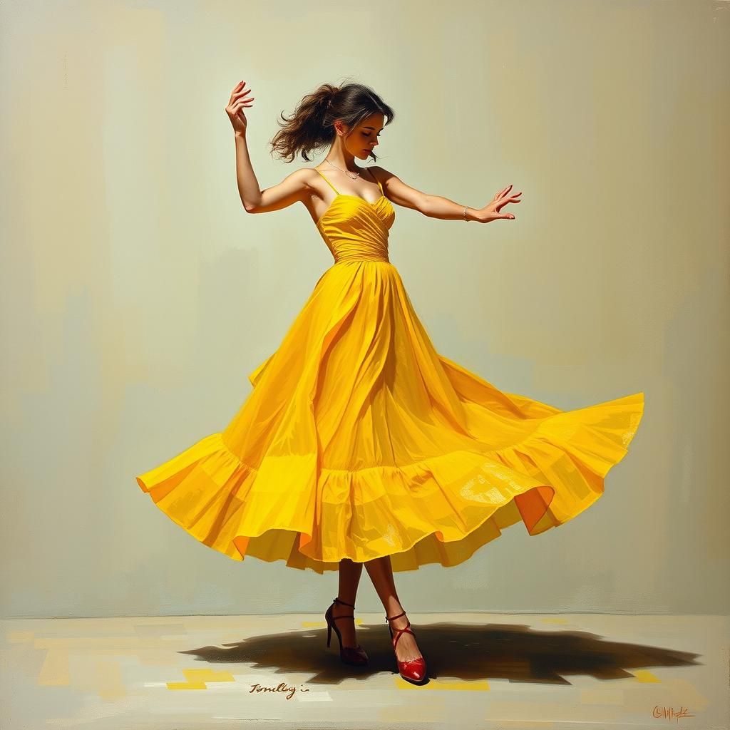 Woman in Yellow Dress Surreal Painting