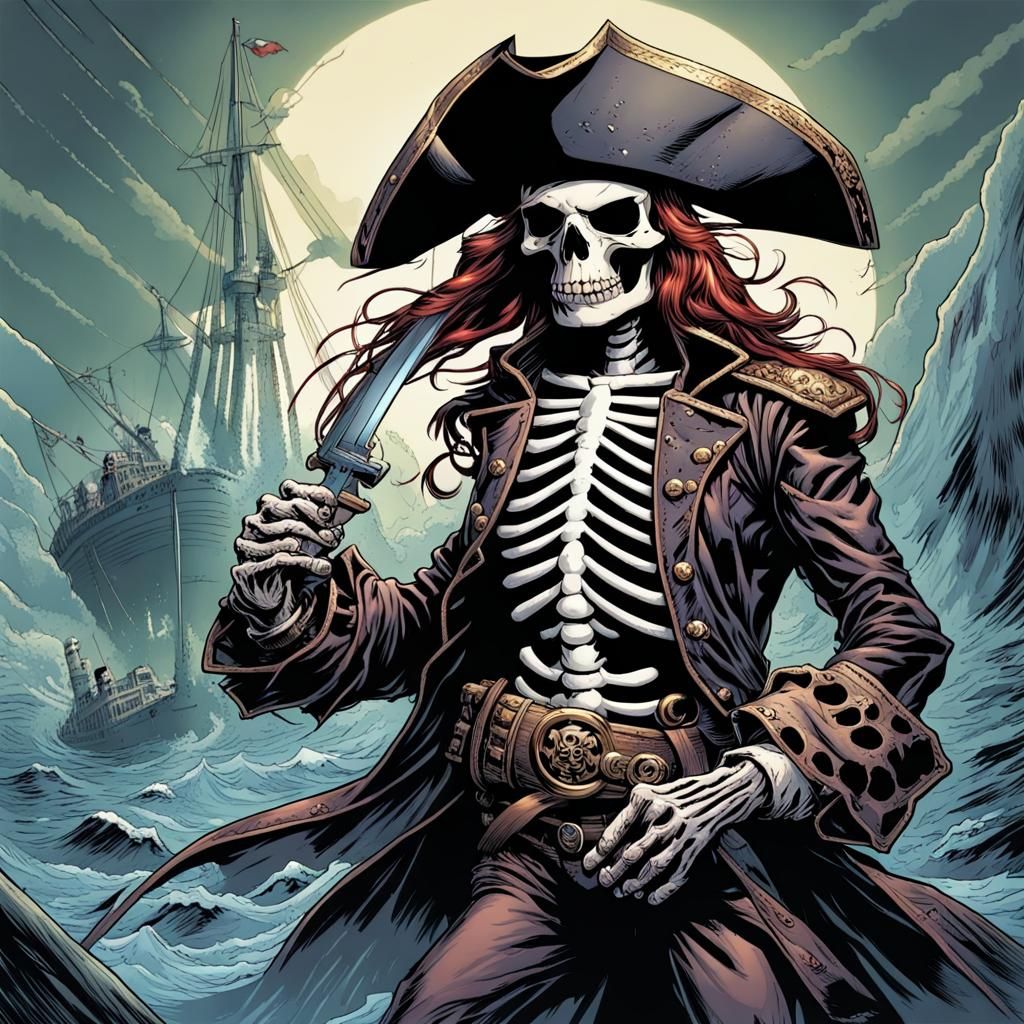 Skeleton Pirate Superhero in Comic Book Art