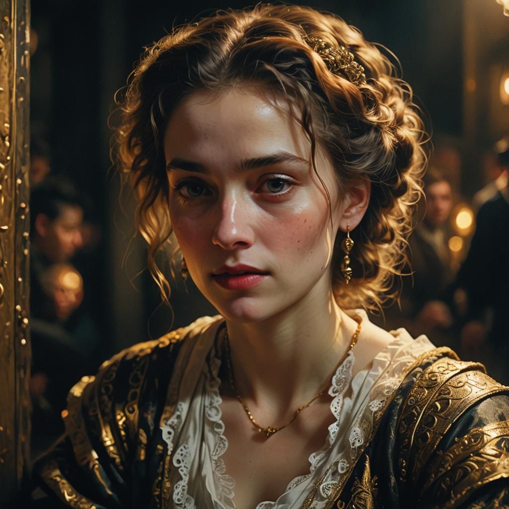 Flirting Woman in Rembrandt-Inspired Cinematic Style