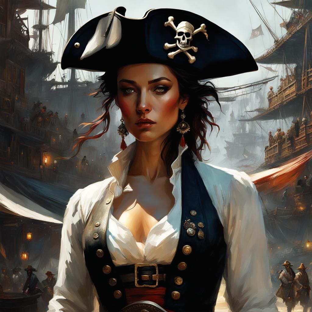 Detailed Pirate Portrait with Dramatic Lighting