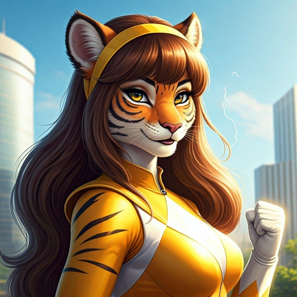 Fierce Yellow Feline Powerhouse in Modern City