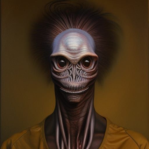 Surreal Alien Hair Strand: Hyperrealistic Oil Painting