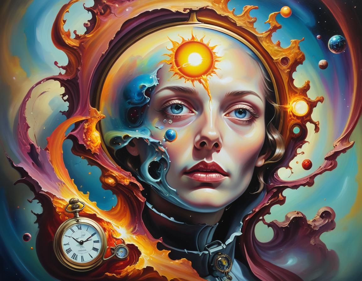 Surreal Melting Space Portrait as Oil Painting