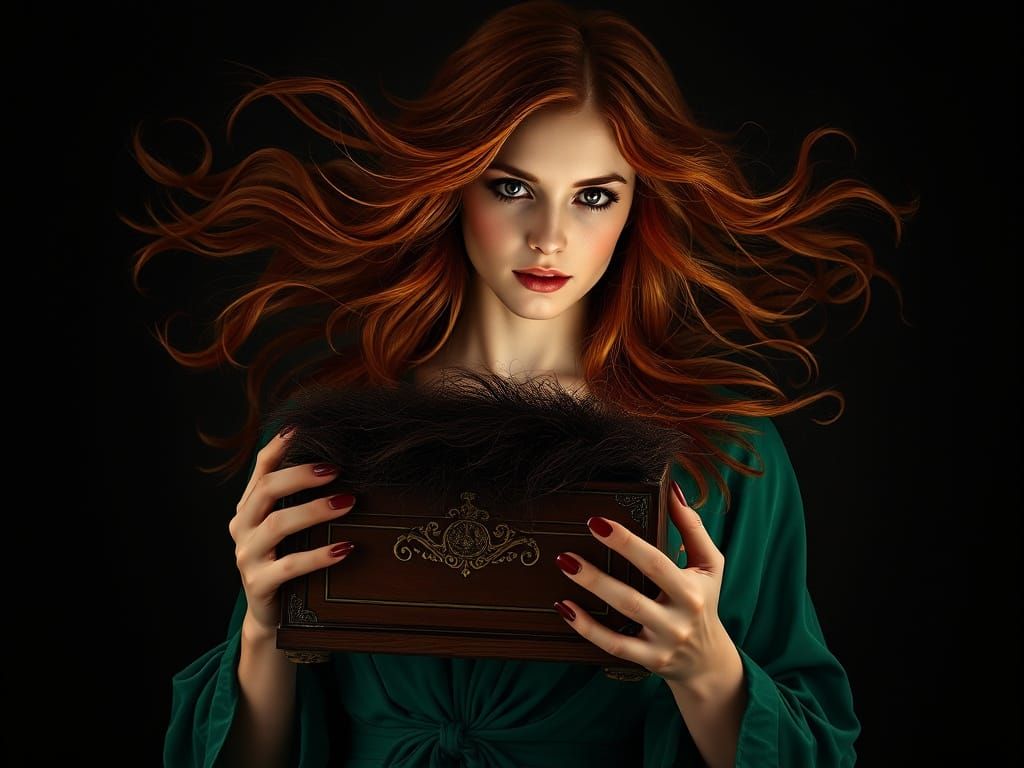 Mystical Art Nouveau Woman with Hairy Box