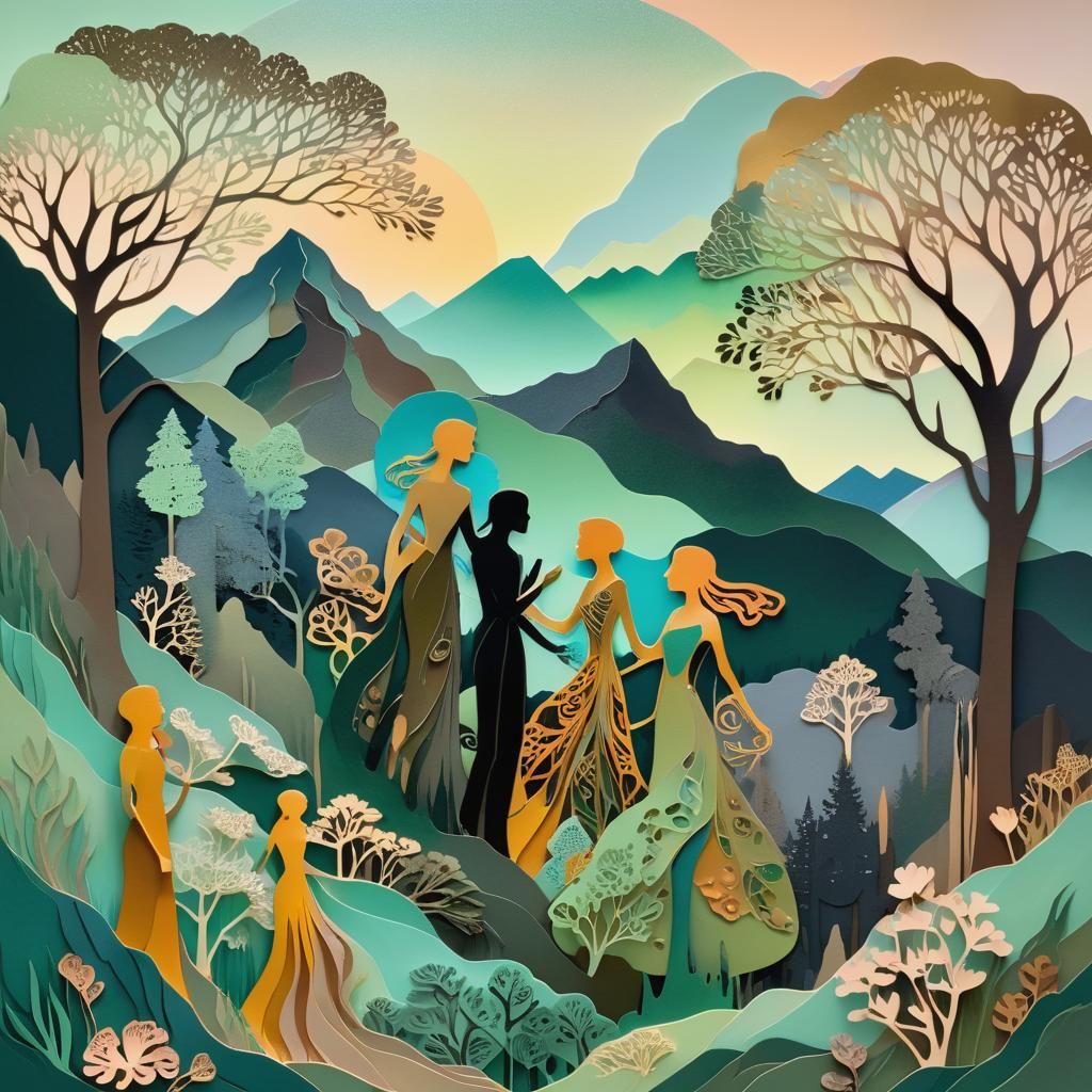 Surreal Art Nouveau Paper Cut Landscape