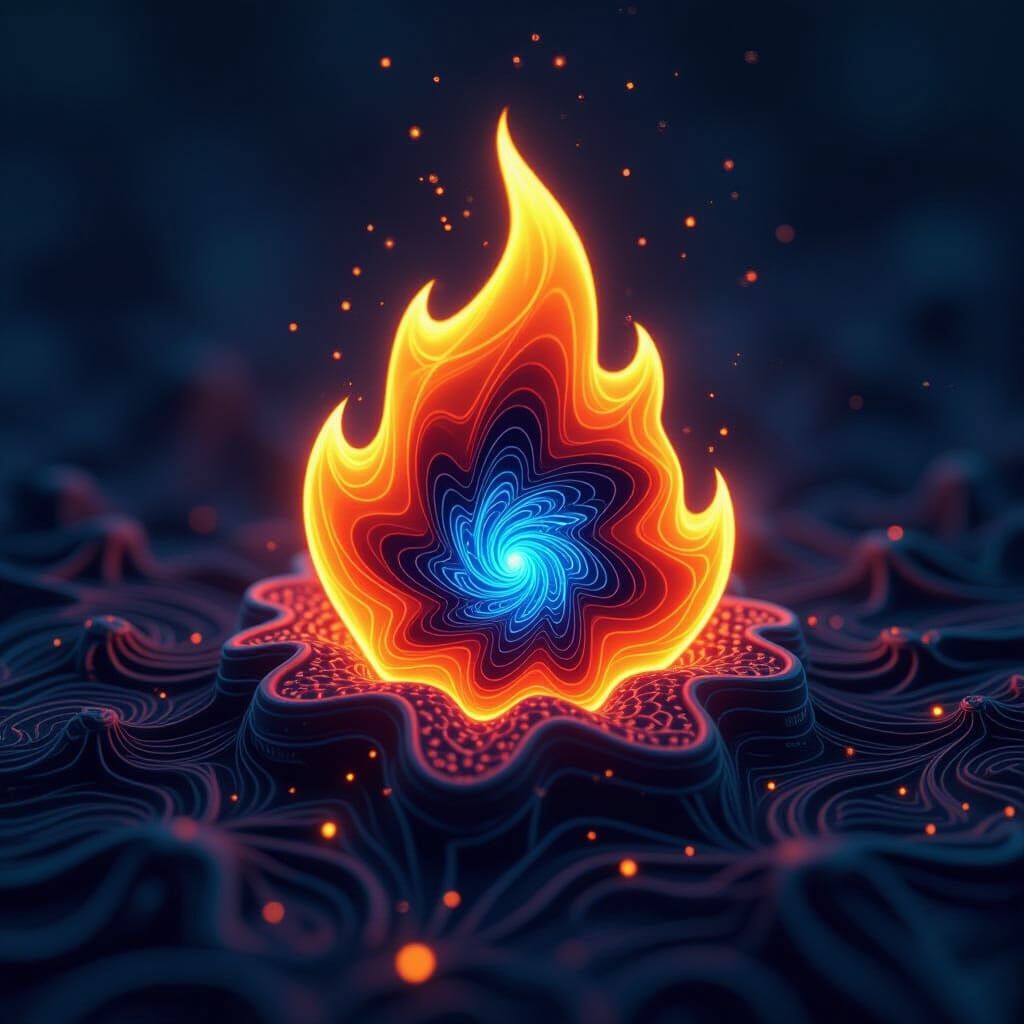 Glowing 3D Fractal Flame in Teslapunk Style