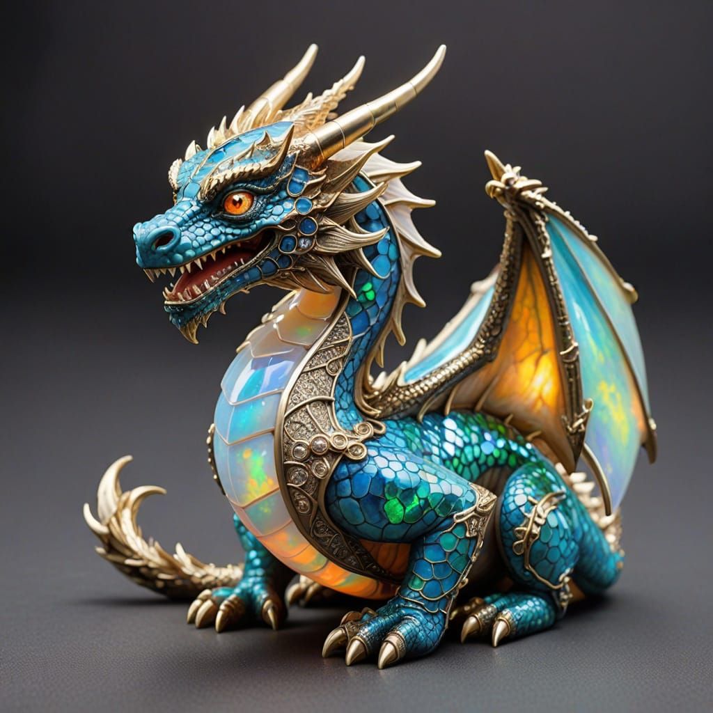 Opal Gemstone Dragon: Iridescent Majesty