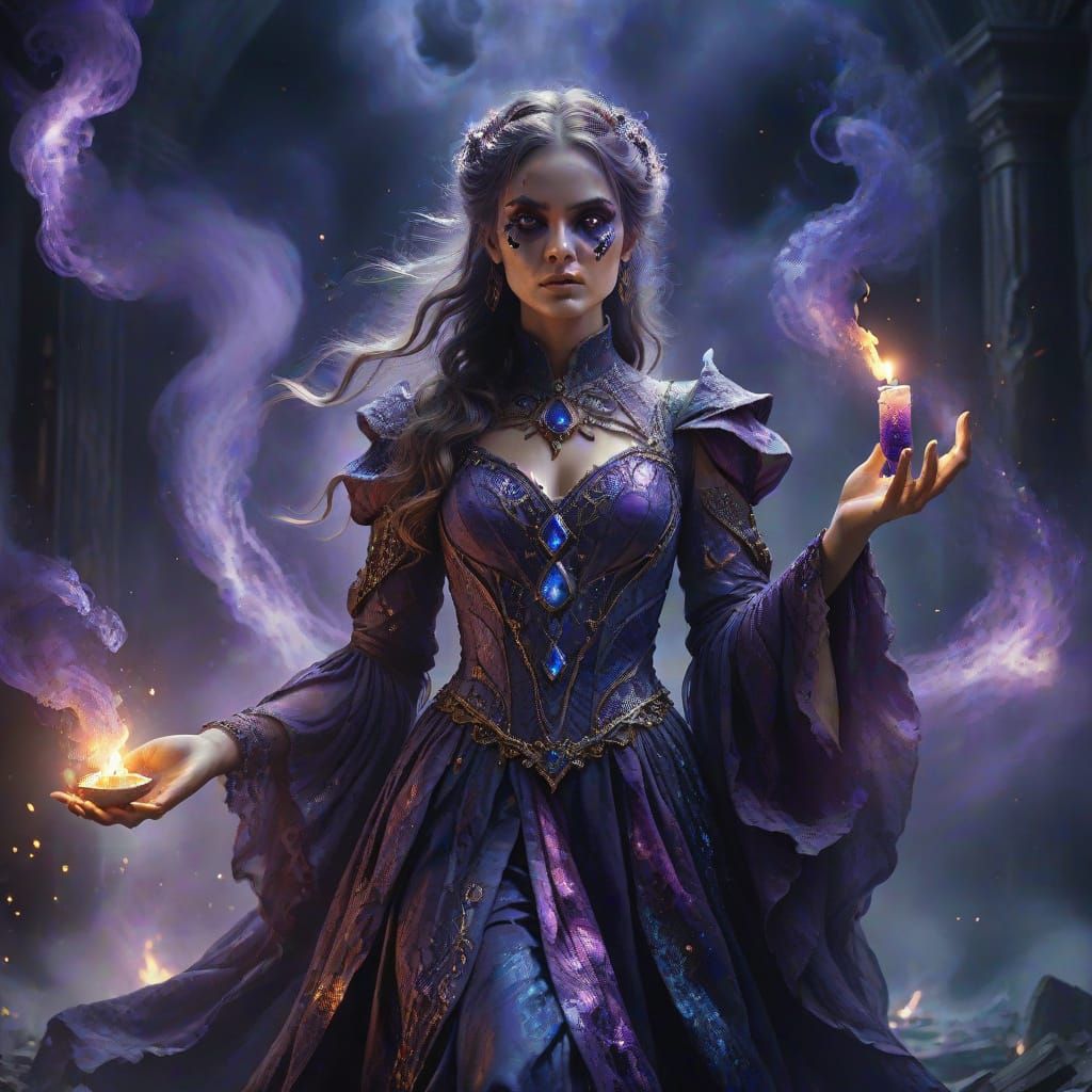 Cosmic Hero with Fiery Candle Amidst Destruction