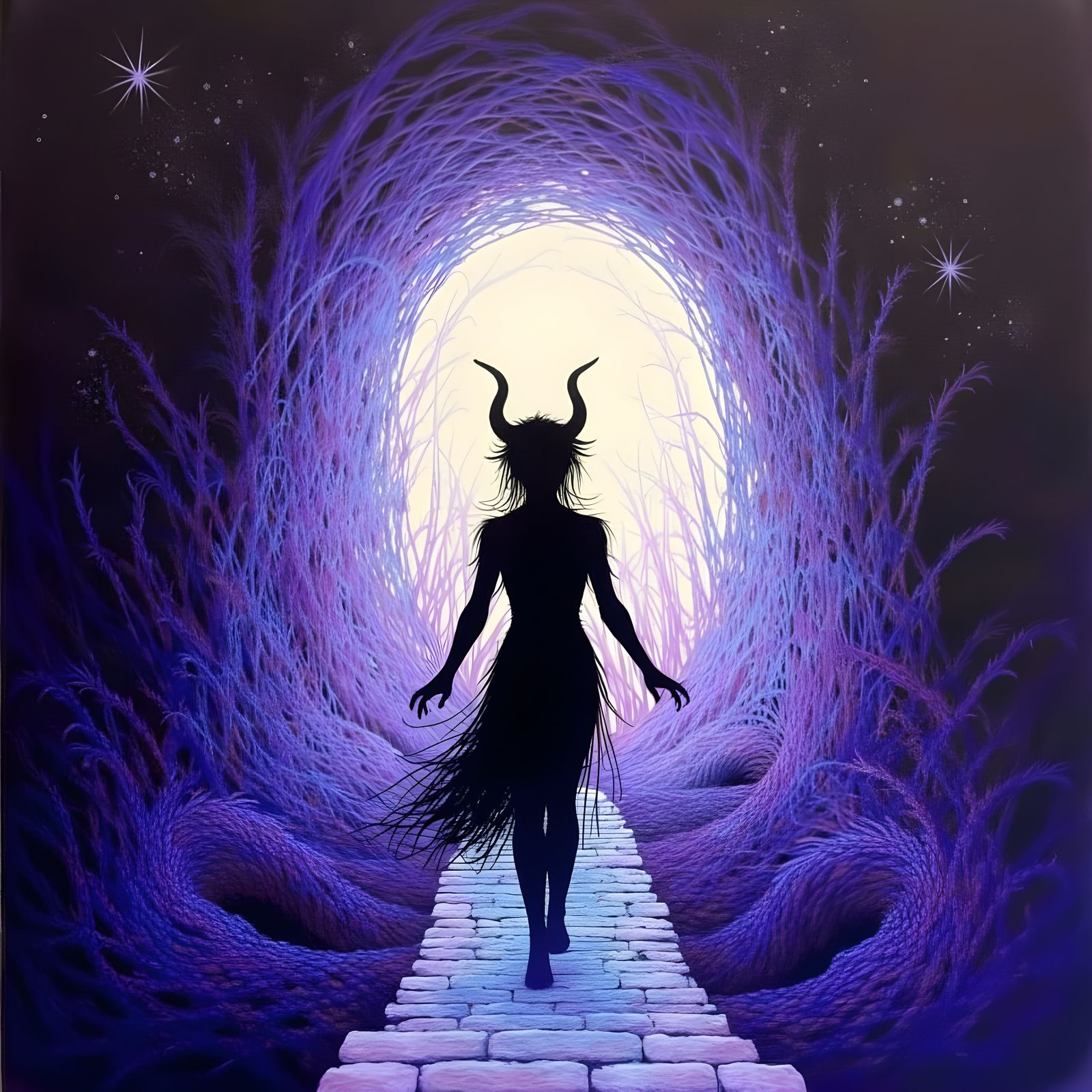 Demon Woman Silhouette in Cosmic Ink Style