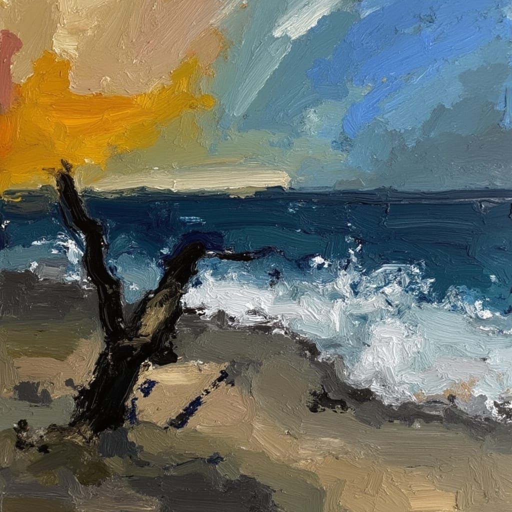 Vibrant Abstract Beachscape with Turbulent Waves