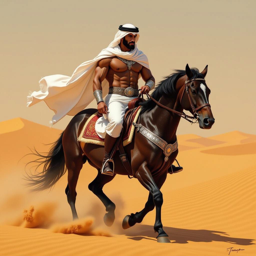 Arab Warrior on Horseback in Hyperrealistic Digital Painting