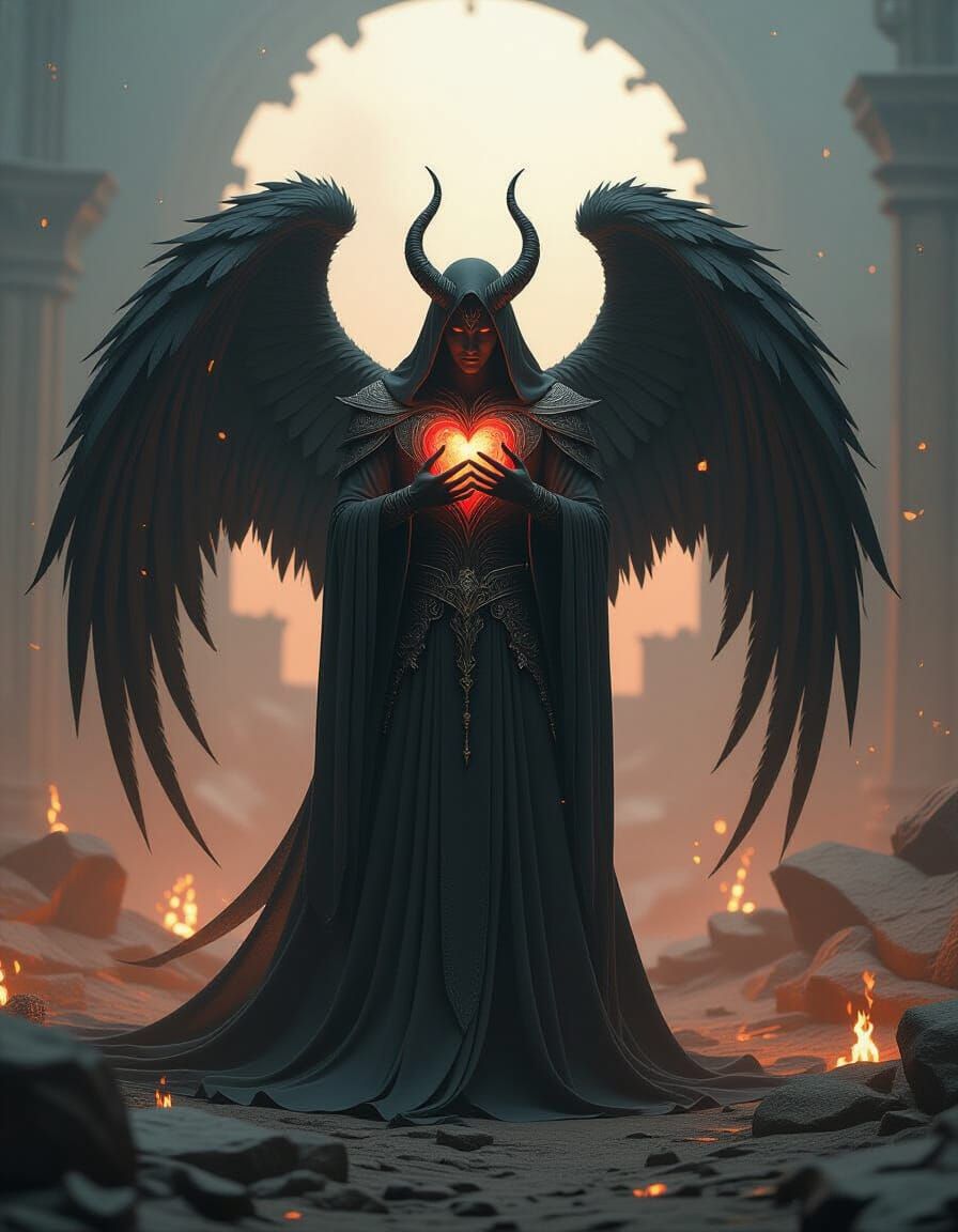 Angelic Jinn King Soul Unraveling in Gothic Landscape