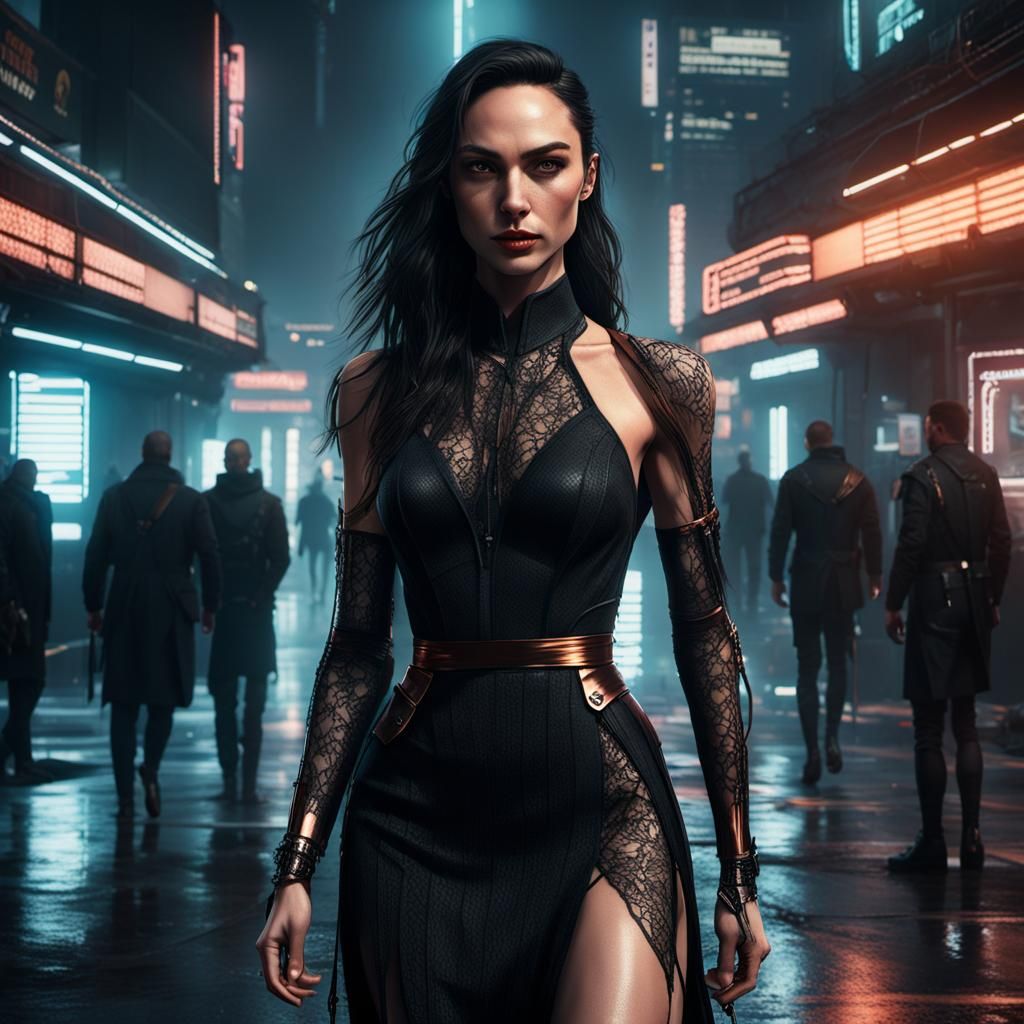 Cyberpunk Girl with Black Lace Dress in 8K