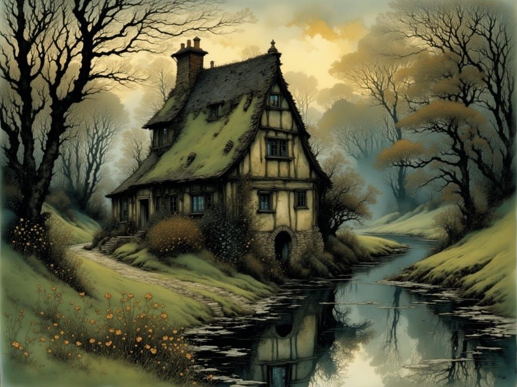 Romantic Watermill in Nocturnal Serenity