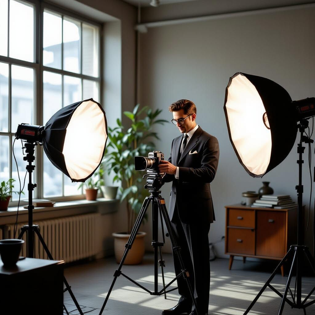 1950s Photographer in Studio with Natural Light