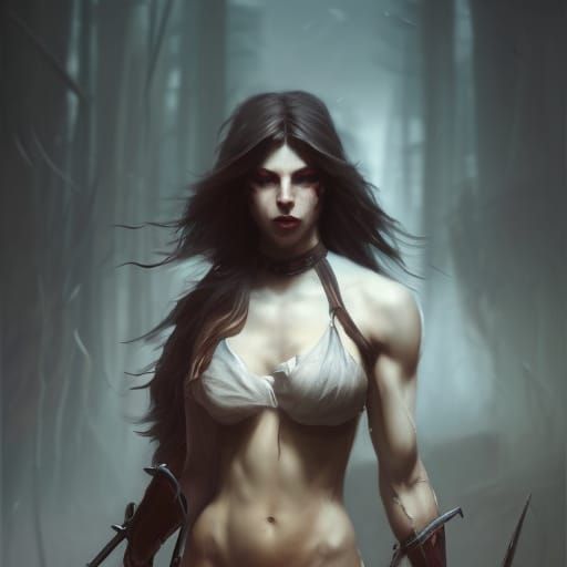 Muscular Dhampir Girl in Dark Fantasy Style