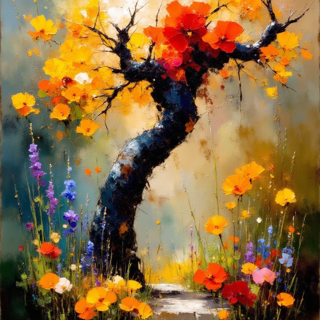 Surreal Tree of Life in Earthy Impressionist Style