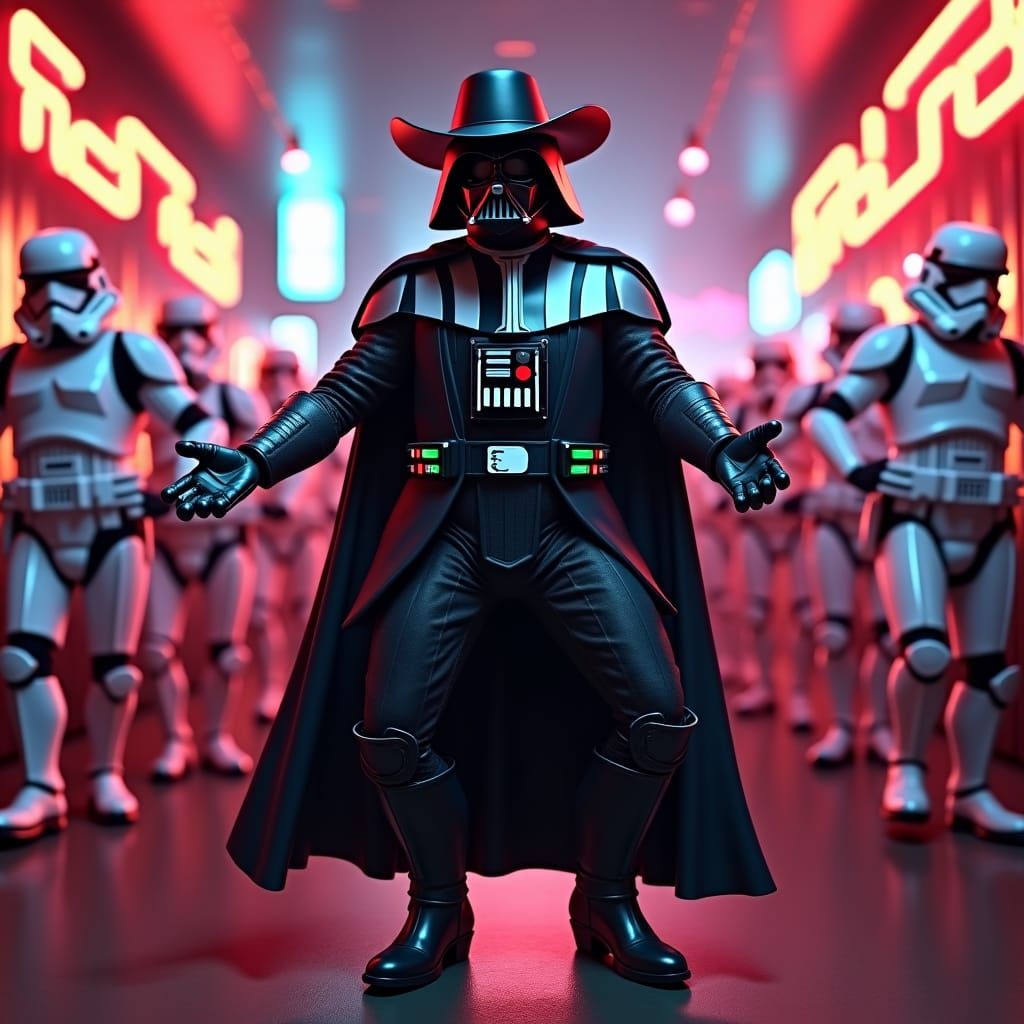 Darth Vader Line Dancing in Neon Bar